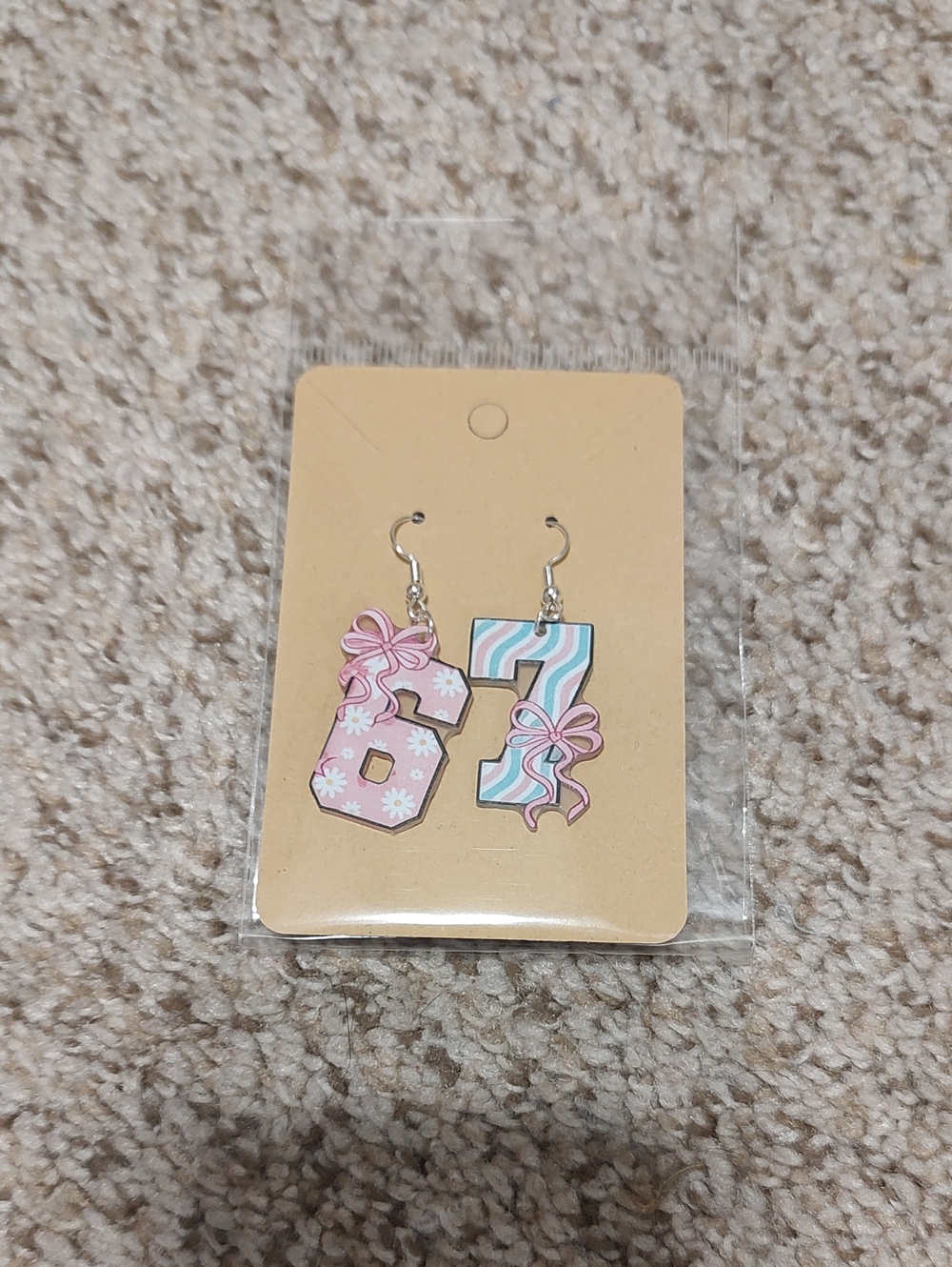 5 For $20 Number 67 Earrings with Ribbon Accent